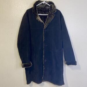Vintage Kenneth Cole Reaction Genuine Leather Suede Faux Fur Coat Jacket Size L